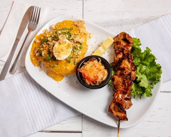 Palabok with One Pork BBQ Skewer